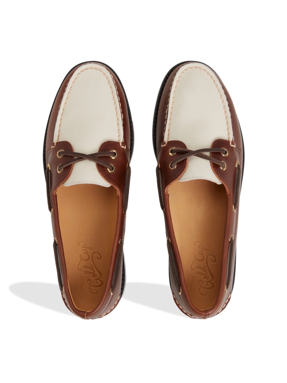 Sperry Gold Cup Prescott Two-Tone Brown & Cream Leather Boat Shoes NEW 14